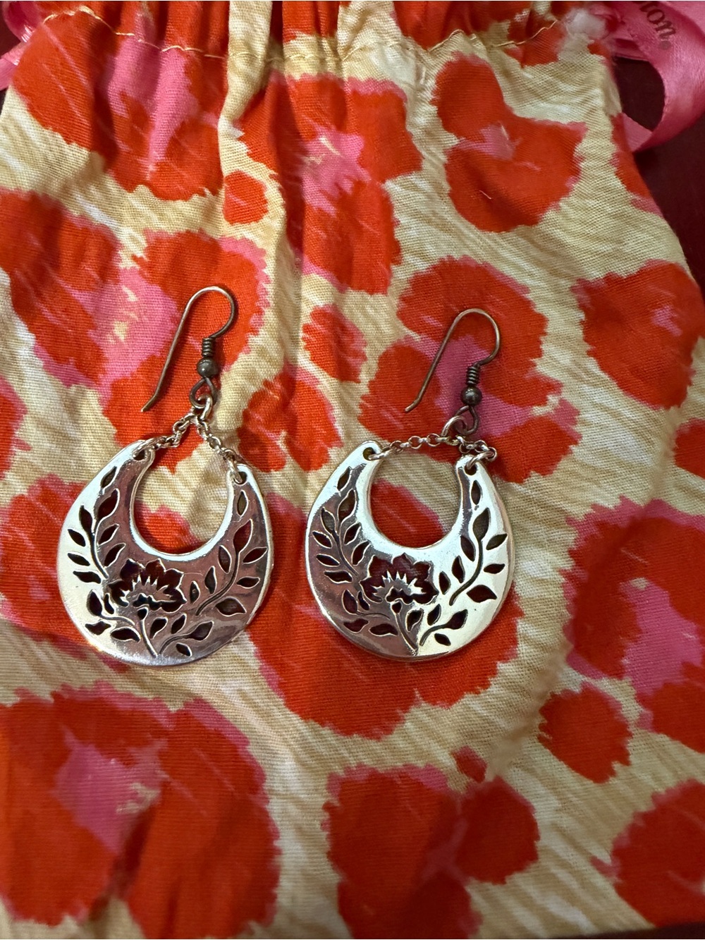 Silver Floral Cutout Hoop Earrings - Women's Jewelry